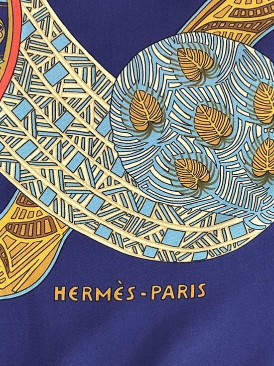 Hermes Scarf Carre 90 ART Des Steppes Step Silk Navy Multicolor - Picture 3 of 11